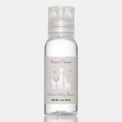 Cute Llama Mama Purple on Tan Baby Shower Hand Sanitizer