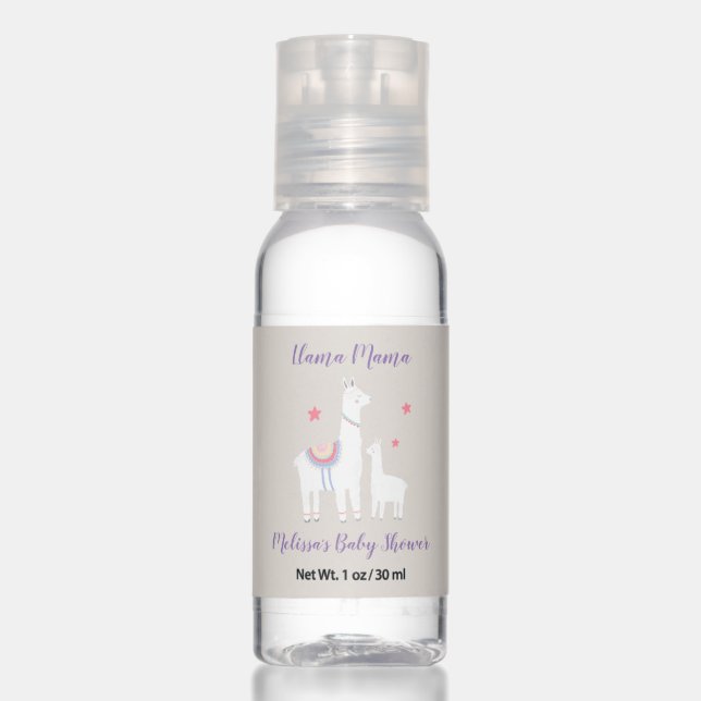 Cute Llama Mama Purple on Tan Baby Shower Hand Sanitizer (Front)