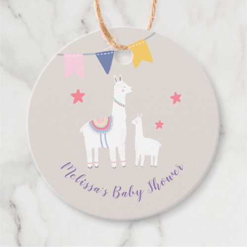 Cute Llama Mama Tan and Purple Baby Shower Favor Tags