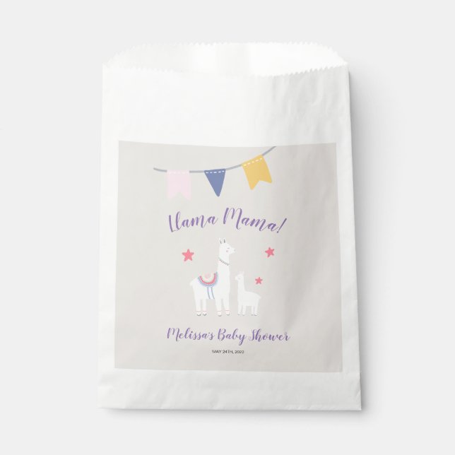 Cute Llama Mama Tan Purple Baby Shower Favor Bag (Front)