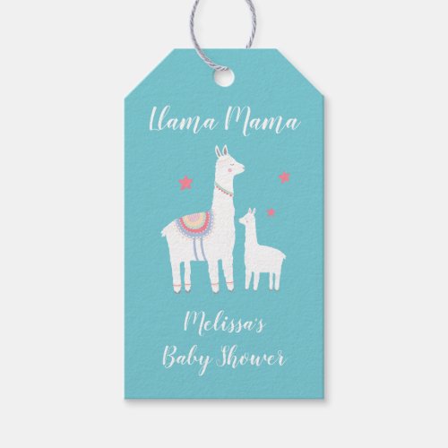 Cute Llama Mama Turquoise Baby Shower Gift Tags