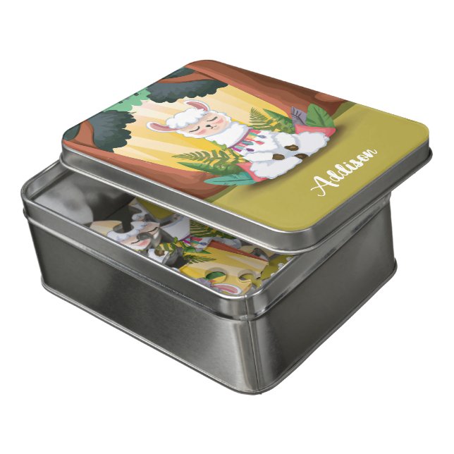Cute Llama Meditating in Magical Forest Jigsaw Puzzle (Lid Open)