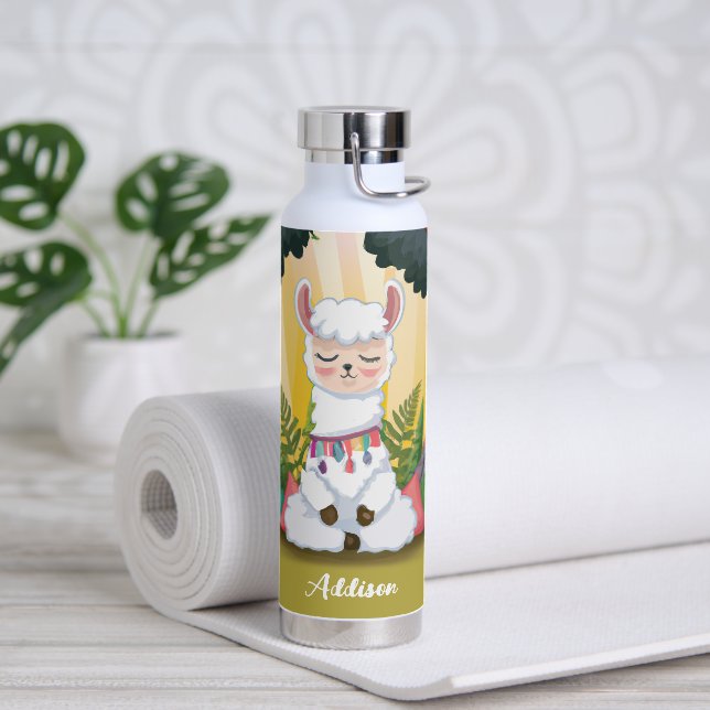 Cute Llama Meditating in Magical Forest Water Bottle (Yoga)