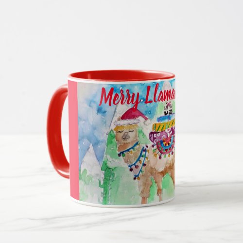 Cute Llama Merry Christmas art Girls Ladies Mug