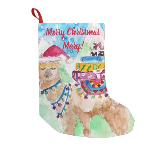 Cute Llama Merry Christmas art Girls Stocking