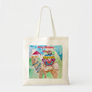Cute Llama Merry Christmas art Girls Tote Bag