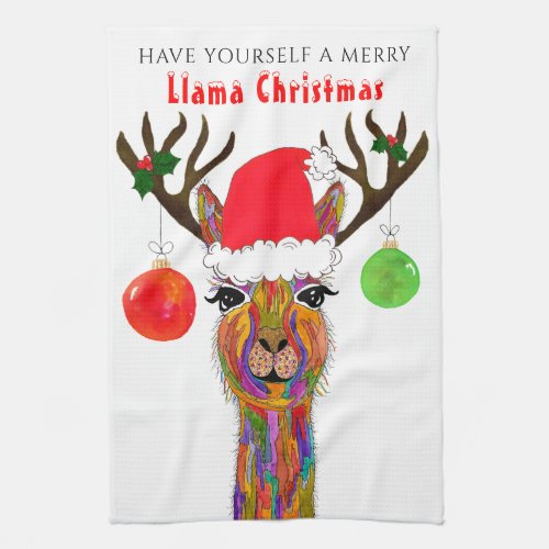 Cute Llama Merry Christmas Kitchen Towel