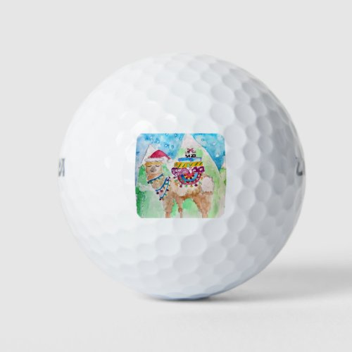 Cute Llama Merry Christmas Watercolour art Golf Balls