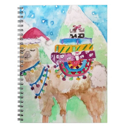 Cute Llama Merry Christmas Watercolour art Notebook