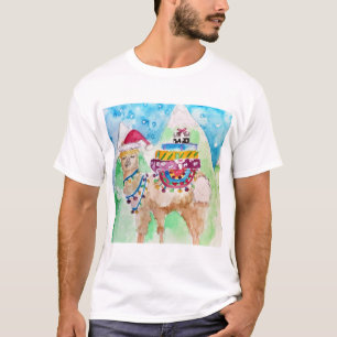 Cute Llama Merry Christmas Watercolour art T-Shirt