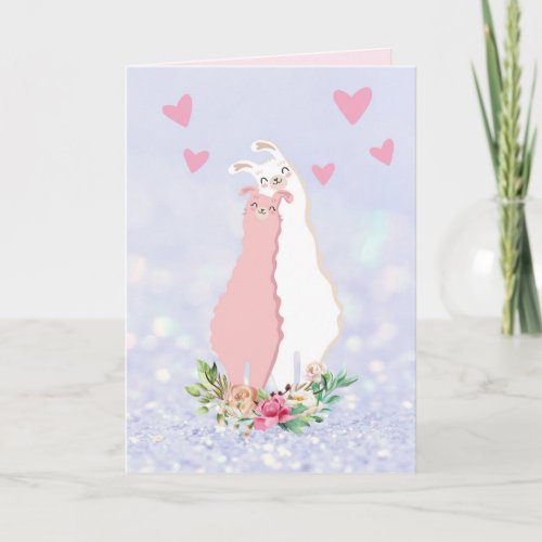 Cute Llama Mia in Love Valentine Holiday Card