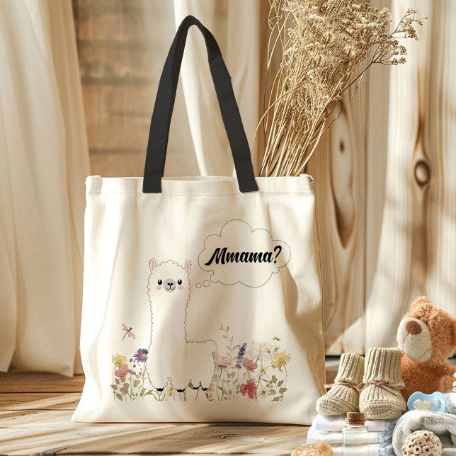 Cute Llama Mmama Floral Funny Mom-To-Be Gift Tote Bag (Cute wildflower baby on the way Mamma Llama theme funny gift for momy-to-be, baby shower, pregnancy)