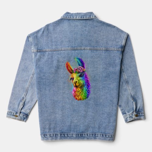 Cute Llama Mom For Llama  Llama Colorful Art  Denim Jacket