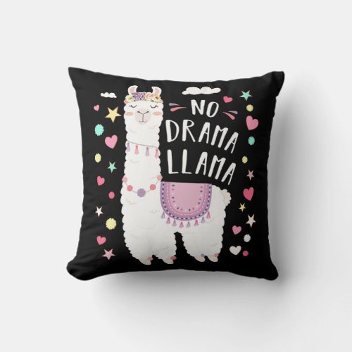 Cute Llama No Drama Llama Floral Llama Alpaca Love Throw Pillow