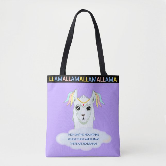Cute Llama on Lavender Blue Tote Bag (Front)