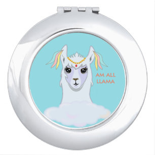 Cute Llama on Light Blue Compact Mirror