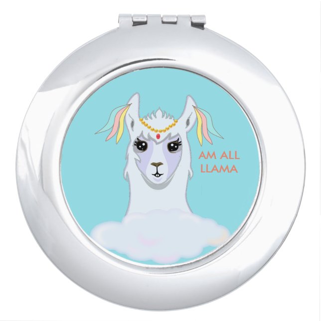 Cute Llama on Light Blue Compact Mirror (Front)