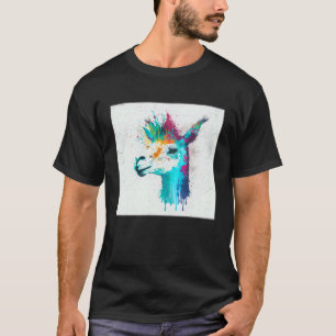 Cute Llama Paint Splatter Colorful Women Kids T-Shirt