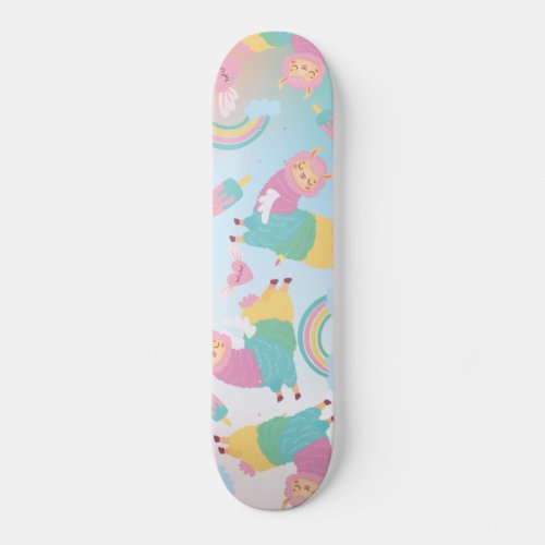 Cute llama pastels rainbow Kids Girls Skateboard