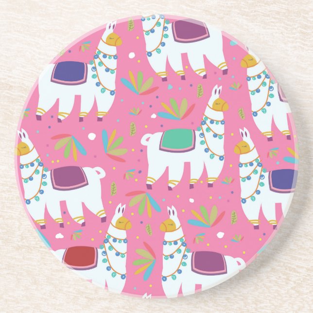 Cute Llama Pattern Coaster (Front)