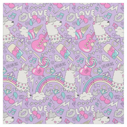 Cute Llama Pattern Fabric