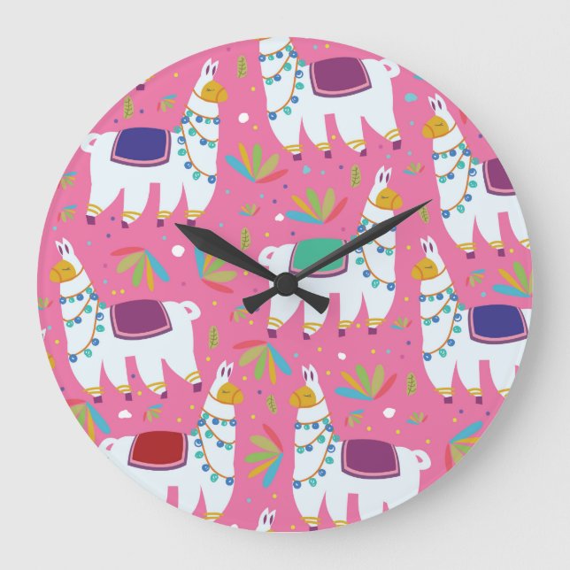 Cute Llama Pattern Large Clock (Front)
