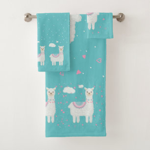 Cute llama pattern mint background bath towel set