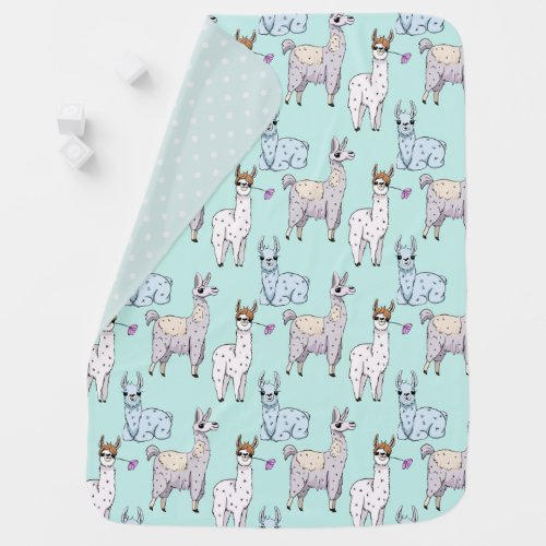 Cute Llama Pattern on Green Baby Blanket