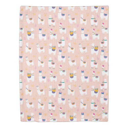 Cute Llama Pattern on Pink Duvet Cover