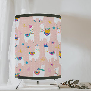 Cute Llama Pattern On Pink Tripod Lamp