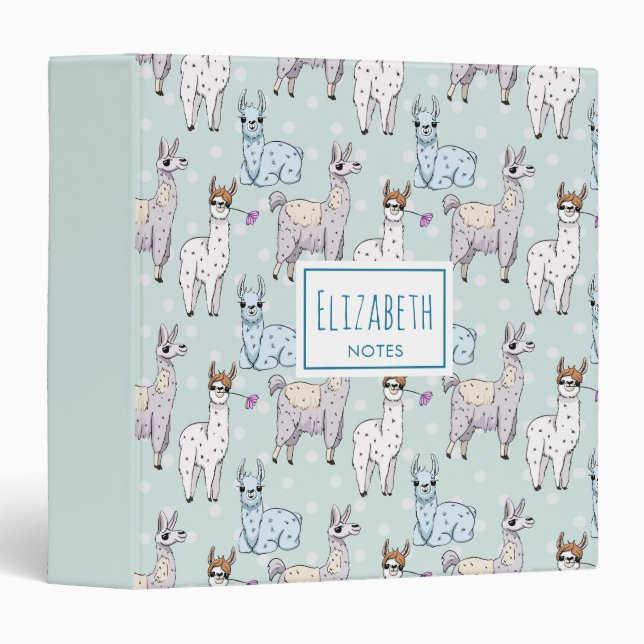 Cute Llama Pattern on Polka Dots 3 Ring Binder (Front/Spine)