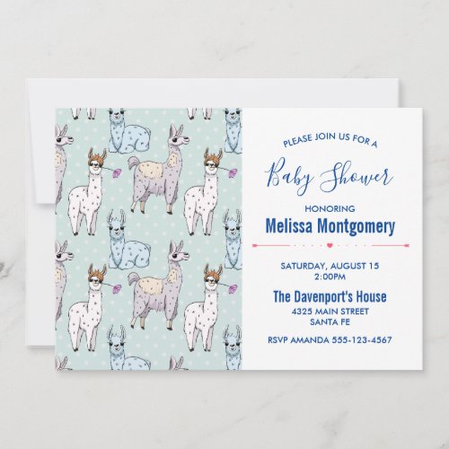 Cute LLama Pattern on Polka Dots Baby Shower Invitation