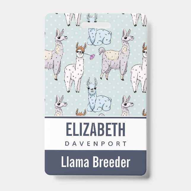 Cute Llama Pattern on Polka Dots Badge (Front)