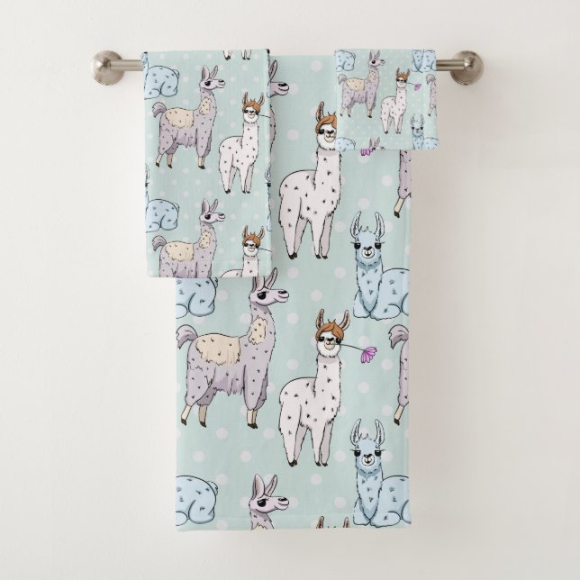 Cute Llama Pattern on Polka Dots Bath Towel Set (Insitu)