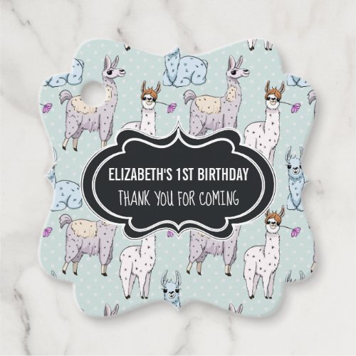 Cute Llama Pattern on Polka Dots Birthday Favor Tags