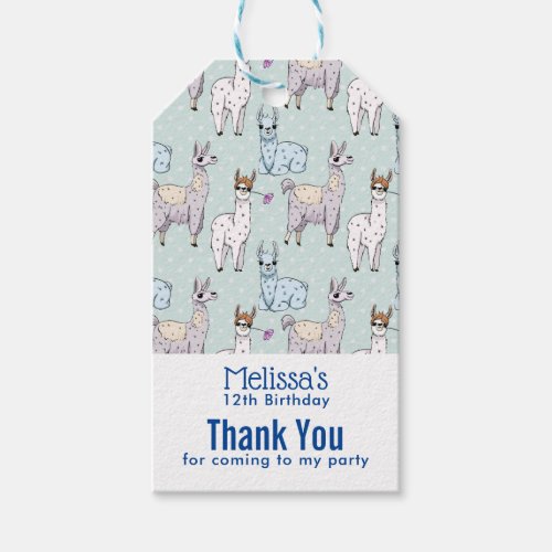Cute Llama Pattern on Polka Dots Birthday Gift Tags