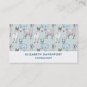 Cute Llama Pattern on Polka Dots Business Card