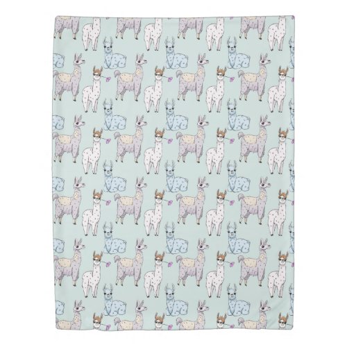 Cute Llama Pattern on Polka Dots Duvet Cover