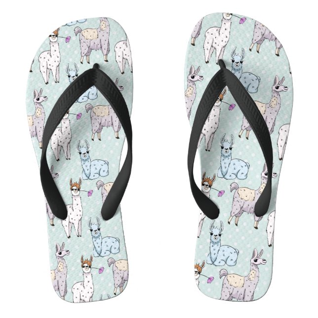 Cute Llama Pattern on Polka Dots Flip Flops (Footbed)