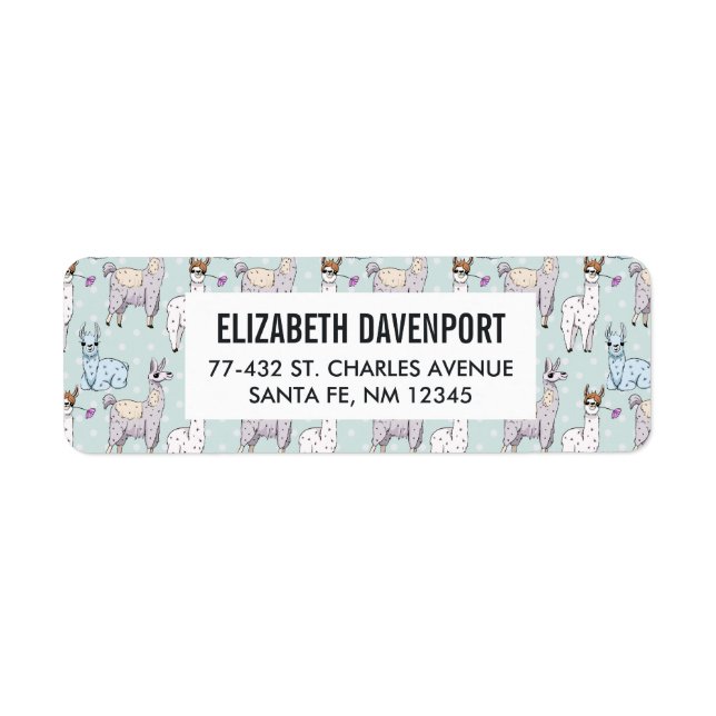 Cute Llama Pattern on Polka Dots Label (Front)