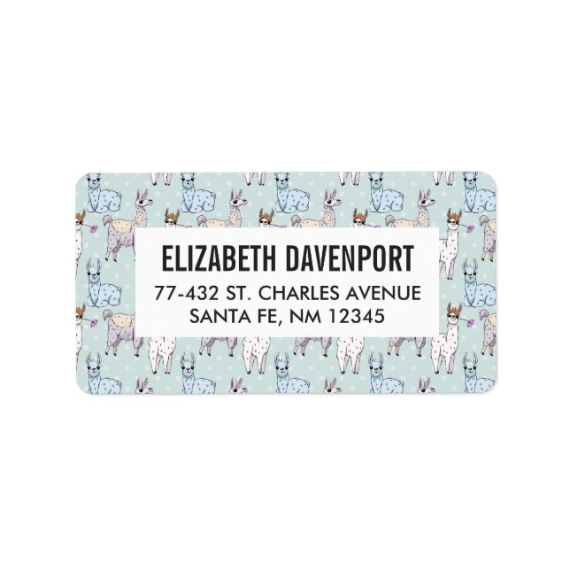 Cute Llama Pattern on Polka Dots Label (Front)