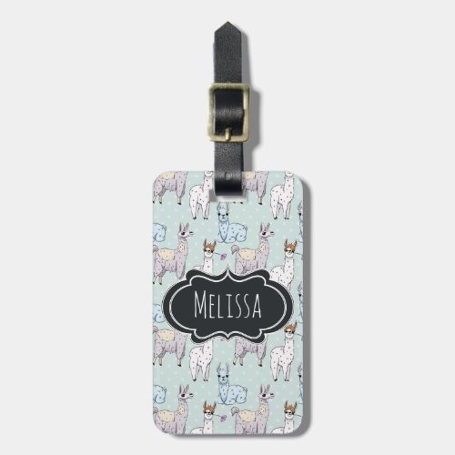 Cute Llama Pattern on Polka Dots Luggage Tag