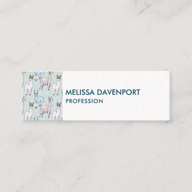 Cute Llama Pattern on Polka Dots Mini Business Card (Front)