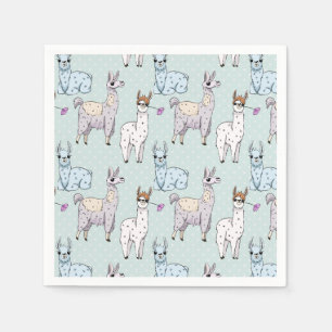 Cute Llama Pattern on Polka Dots Napkins