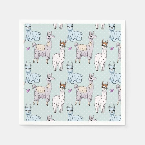 Cute Llama Pattern on Polka Dots Napkins