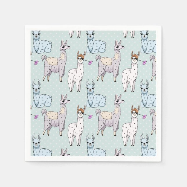 Cute Llama Pattern on Polka Dots Napkins (Front)
