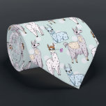 Cute Llama Pattern on Polka Dots Neck Tie<br><div class="desc">A tie with a cute pattern featuring whimsical llamas. One is laying down, one is holding a flower in his mouth, and one is looking at you suspiciously. These animals have lots of charming character. Set on a green polka dot background.</div>