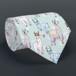 Cute Llama Pattern on Polka Dots Neck Tie<br><div class="desc">A tie with a cute pattern featuring whimsical llamas. One is laying down,  one is holding a flower in his mouth,  and one is looking at you suspiciously. These animals have lots of charming character. Set on a green polka dot background.</div>