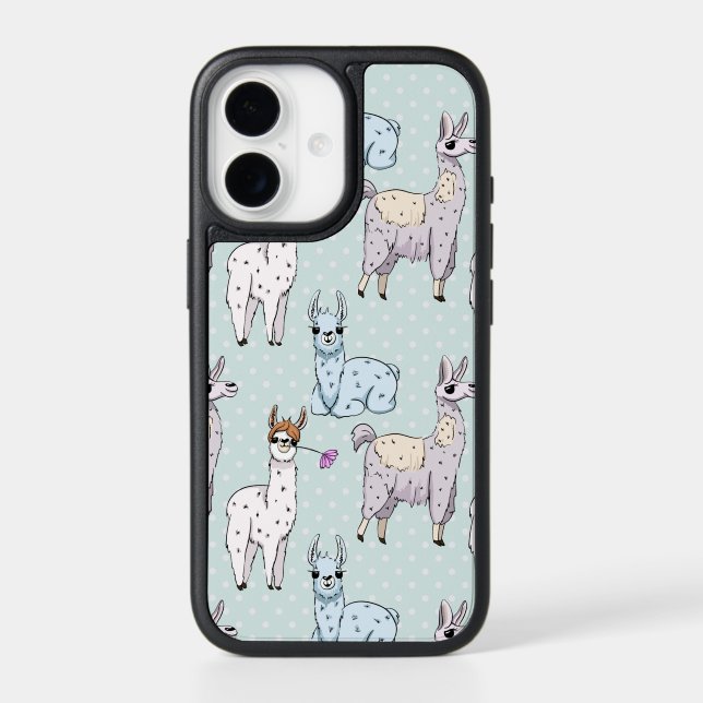 Cute Llama Pattern on Polka Dots Otterbox iPhone Case (Back)
