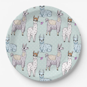Cute Llama Pattern on Polka Dots Paper Plates